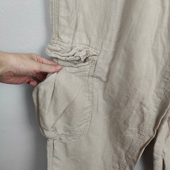 Urban Outfitters BDG Luca Cargo Pants Womens Large Linen Blend Cream Y2K Beachy - Picture 3 of 9